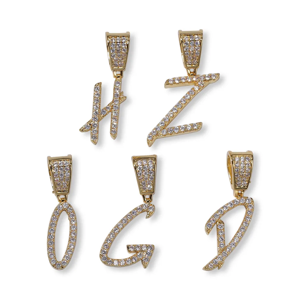 New Fashion personalized Gold Bling Diamond Cursive A-Z Initial Letters Custom Name Pendant Necklace DIY Letter Jewelry_voghion.com