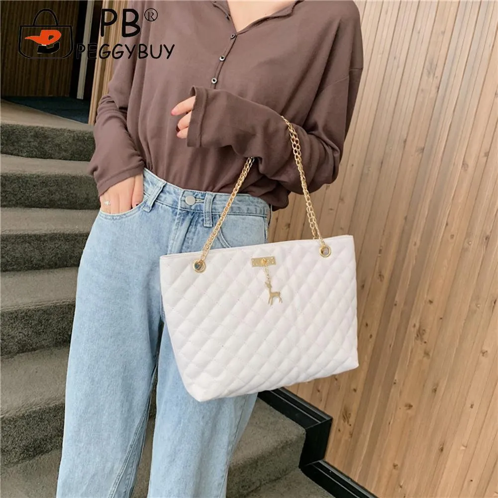 Classic Dia Lattice Handbag Fashion Women Large Capacity Top-handle Bags Pure Color Thin Chain Shoulder Crossbody Bag_voghion.com
