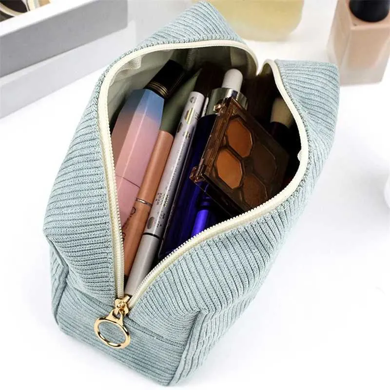 Womens Corduroy solid color makeup travel portable face wash storage bag organizer wallet Y241023_voghion.com