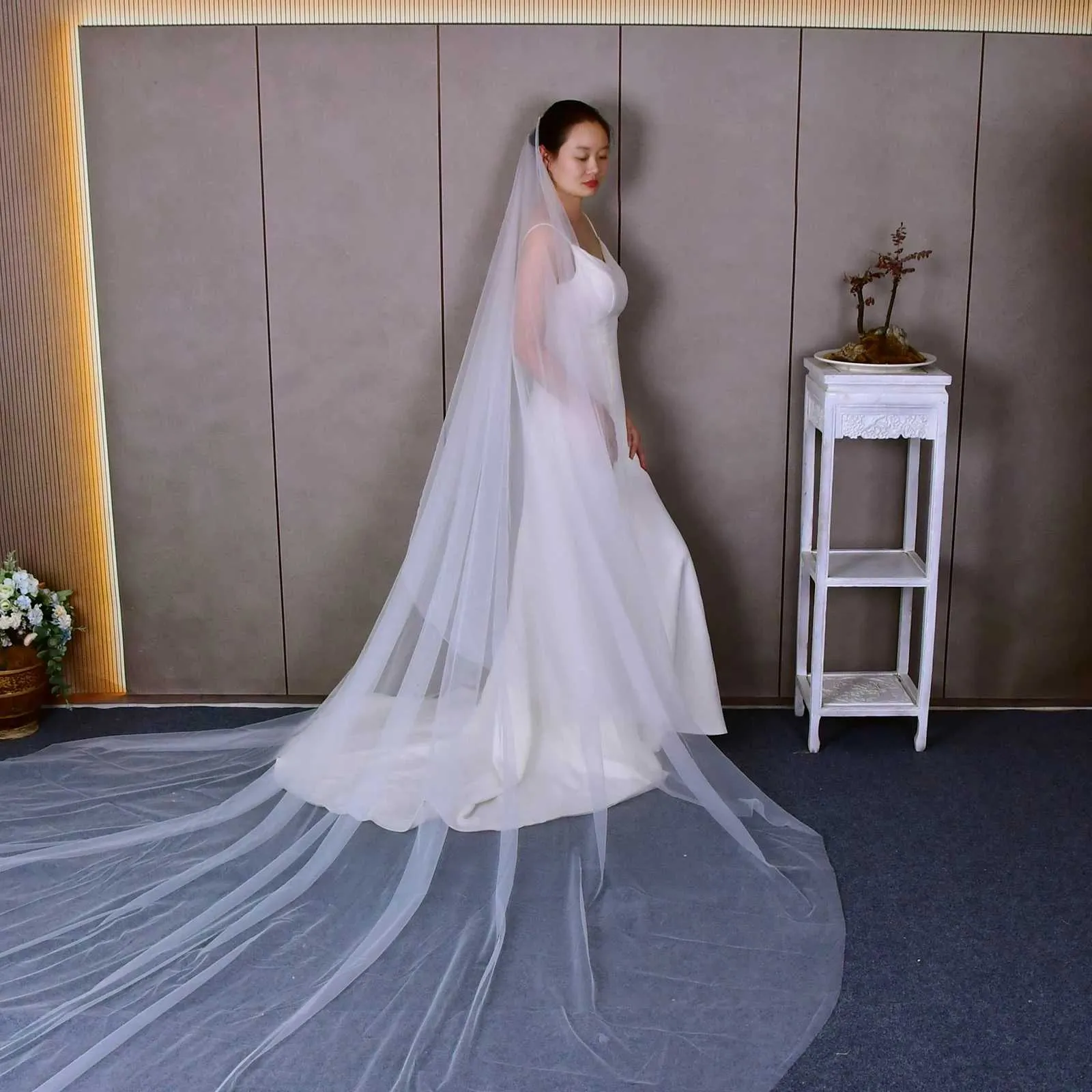 Velo da sposa due livelli cattedrale lungo con blusher per viso_voghion.com