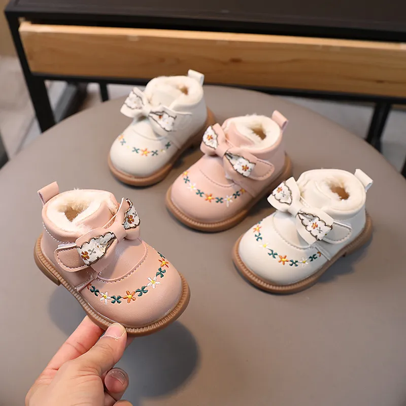 Winter Baby Girl Plush Warm Short Snow Boots Toddler Infant Bow Cotton Cutefeet Soft Sole Kids Small Leather Shoes Sizes_ecoleips.com