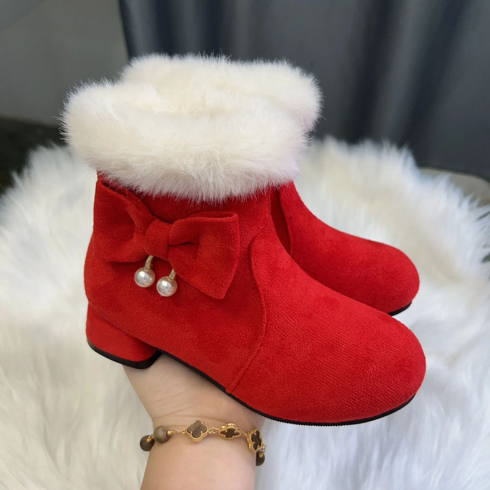 Winter Children Kids Keep Warm Christmas Princess Cotton Shoes Cutefeet For Girls Plus Veet Plush Snow Boots winter_voghion.com