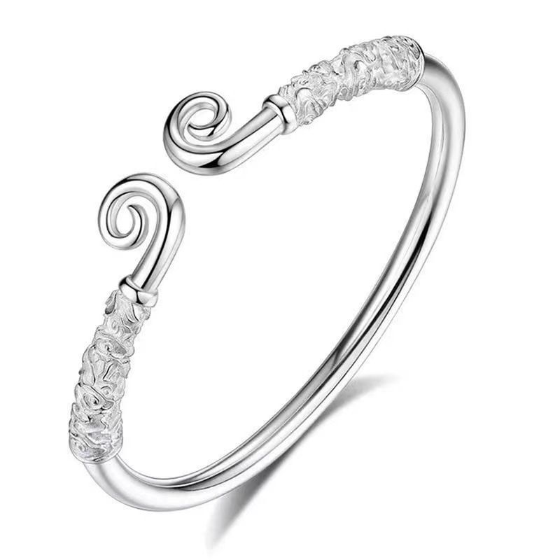 Bracciale aperto Golden Hoop da uomo in rame bianco placcato argento massiccio per bambini, con maledizione Wukong e Myth Black_voghion.com