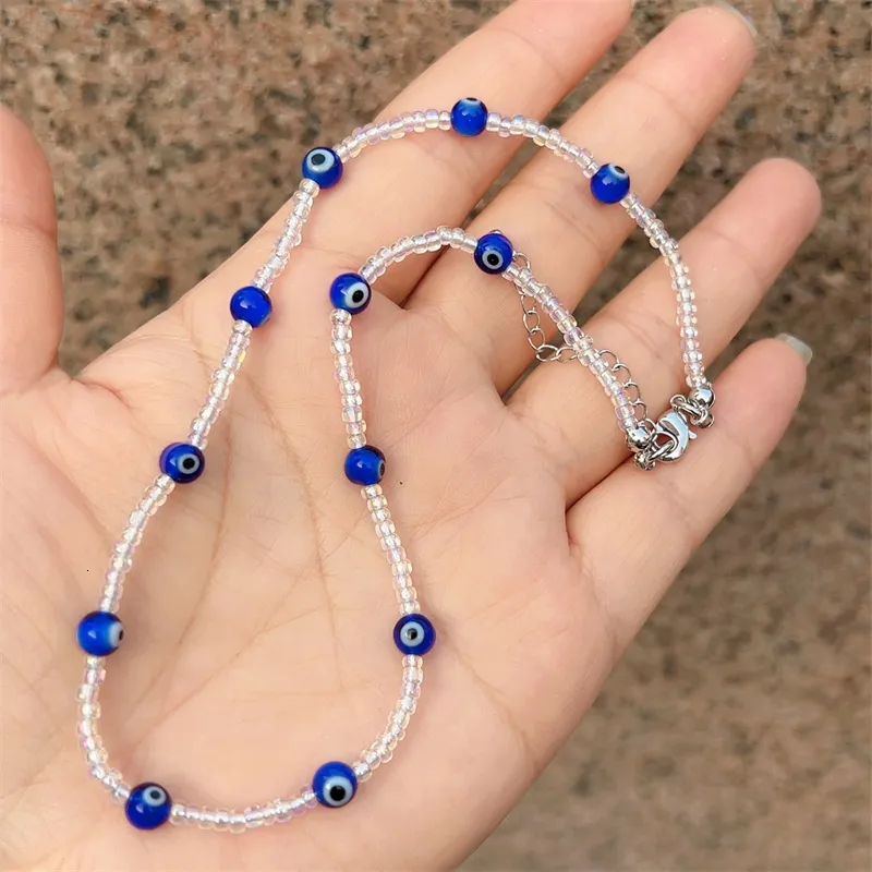 Kette bunt für Frauen Mode handgefertigt Daisy Blume Lächeln Charms Perlen Halsband Kunststoff Perlen Halskette Boho Schmuck_voghion.com