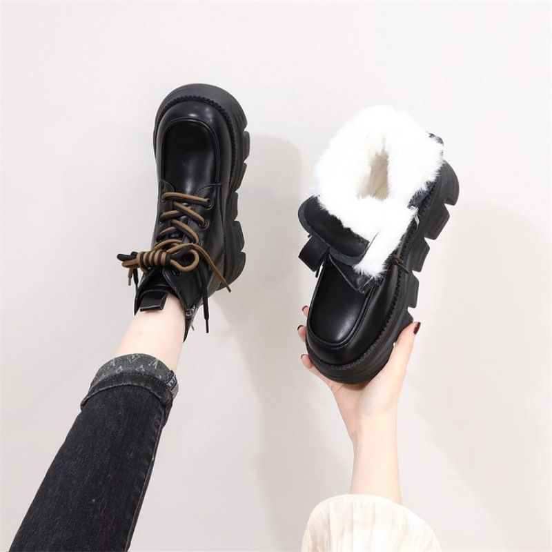 Big cotton shoes integrated fur leather, wool snow for women in autumn winter, new style with plush and thickened Martin_voghion.com