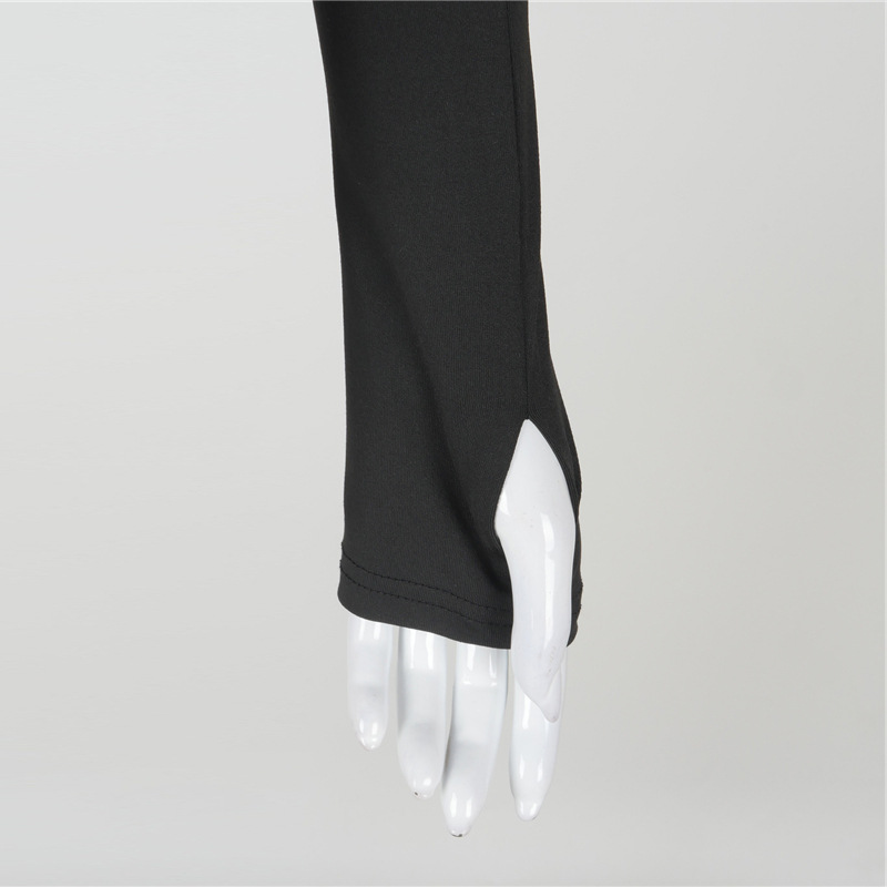 Plus Nine M20764T Winter New Irregular Hollow Diagonal Neck Long sleeved Open Navel Top for Women_voghion.com