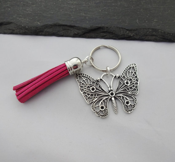 Education & Office Supplies Butterfly Charm Tassel Keychain_voghion.com