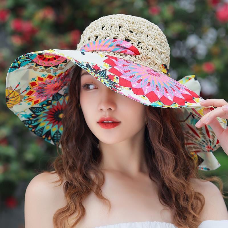 Versión coreana de verano para niños, versátil, resistente, sombrilla de playa de borde, sombrero de hierba, sombrero de viaje_voghion.com