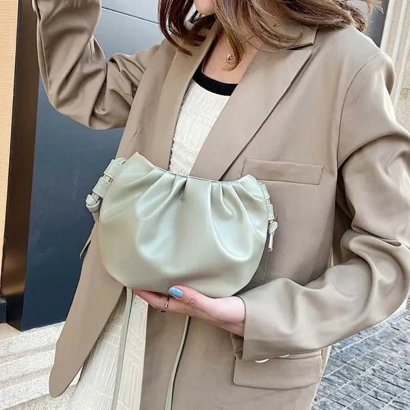 Módní dámská ramenní taška, nový příjezd, crossbody, jednobarevná, skládaný design, dámská mini zipová taška přes rameno, Cloud Bag_voghion.com