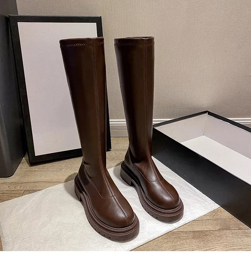 Autumn Winter Flats Heel Women Long High Quality Soft Leather Ladies Knight Casual Knee-high Boots 240618_voghion.com