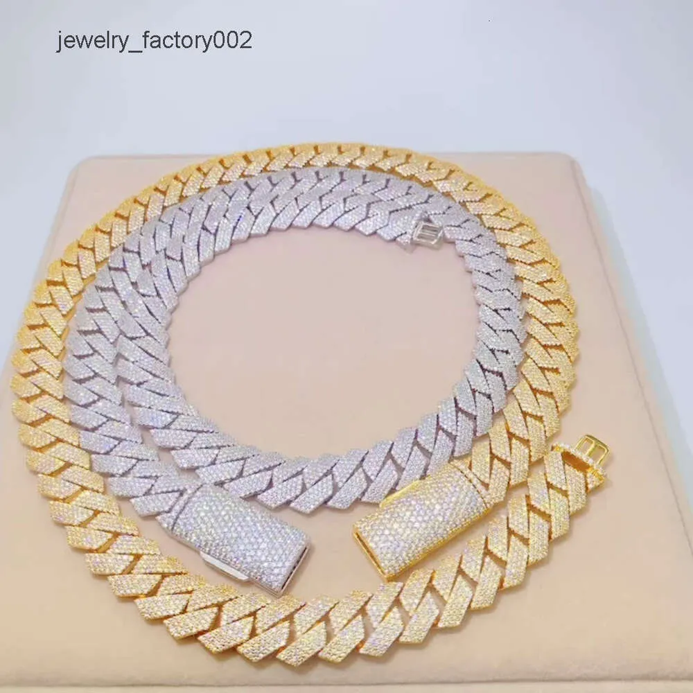 Chaînes cubaines Miami en or glacé avec boucle ouverte en moissanite VVS en argent sterling épais de 15 mm et 4 rangées_voghion.com