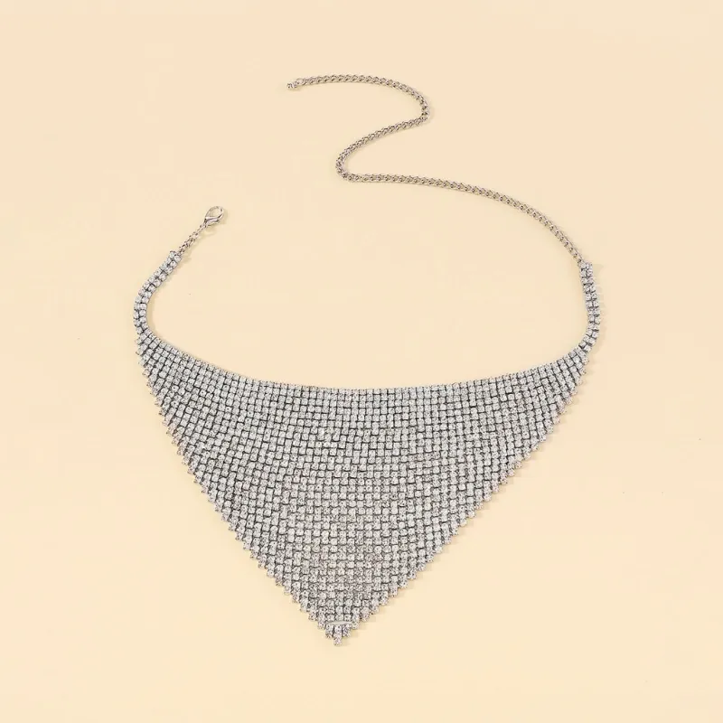 Chains Wide Crystal Bib Collar Necklace Rhinestones Choker Full Clavicle Chain Jewelry For Drop_voghion.com
