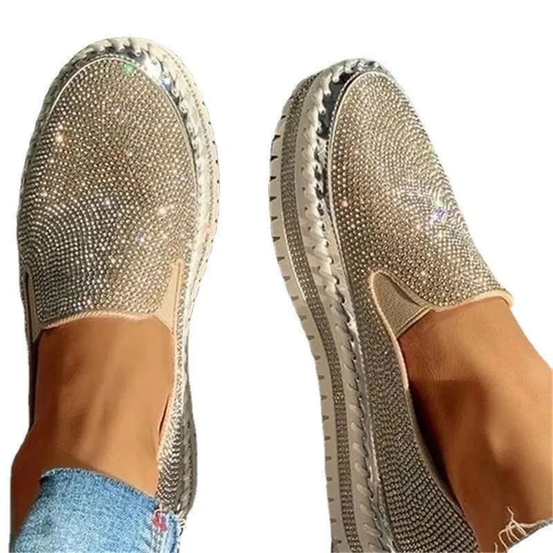 Ladies Flat Sequined Sneakers Casual Women's Mesh Lace-up Fine Dia Sequins Thick-soled Comfortable Vulcanized Shoes_voghion.com