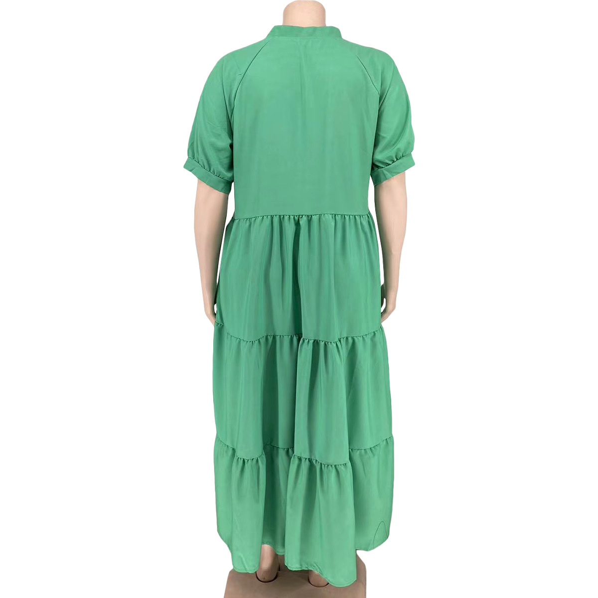 Abito con risvolto casual con bottoni alla moda da donna taglie forti_voghion.com
