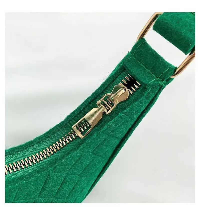 2023 mode Frauen Koreanische Neue Stein Muster Unterwäsche Casual Schulter Filz Einfarbig Handtasche Crescent Sattel Tasche_voghion.com