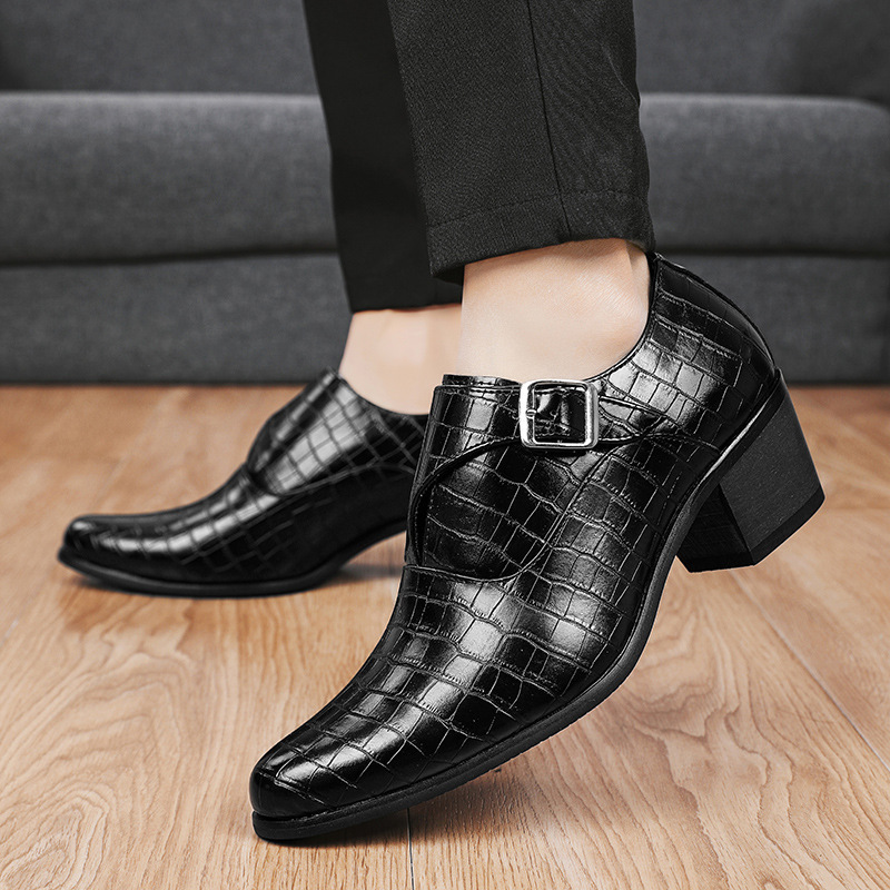 2025 Höherlegung 5cm Steinmuster Britischer Stil 2024 Mode Lässig Leder Herren Kleine Statur Hohe Chunky Heels_voghion.com