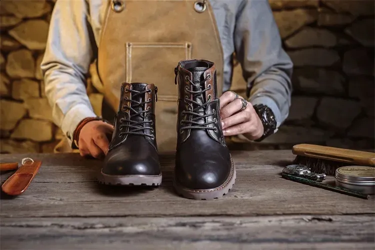 Bottines de travail en cuir marron pour homme, faites à la main, pour l'automne et l'hiver, style vintage, en tendon de bœuf, 240830_voghion.com