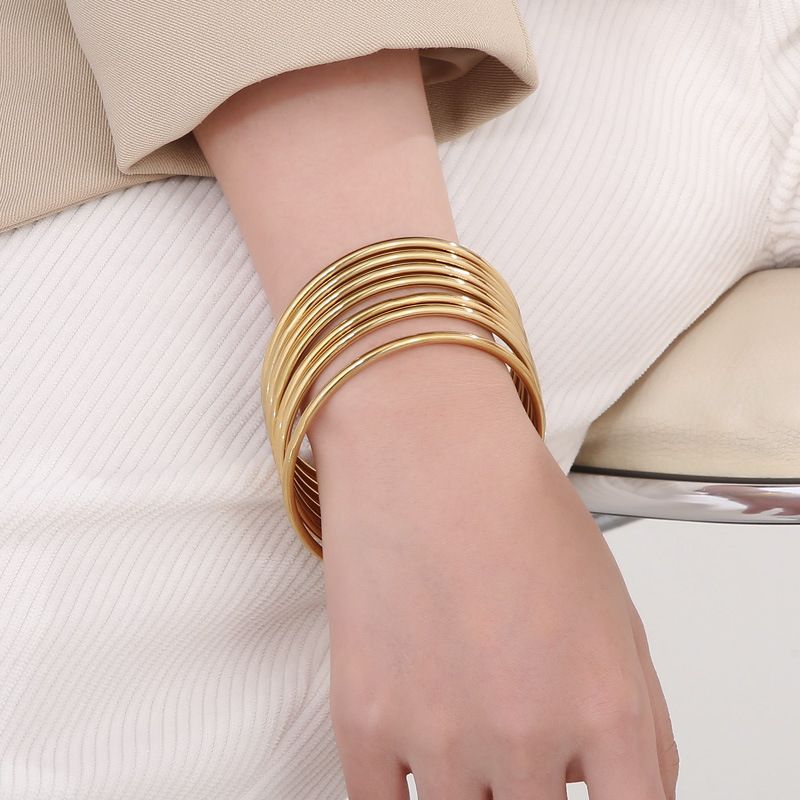 Modeschmuck Temperamt Beliebte Multi Layer Stacking Coil Vergoldet 3mm Plain Ring Titan Stahl Armband Für_voghion.com