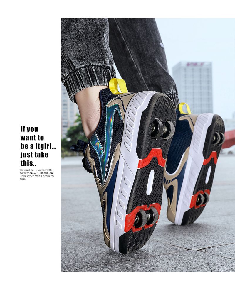 Mother&Kids Four-wheeled children's Boy student roller skates invisible shrinkage deformation_voghion.com
