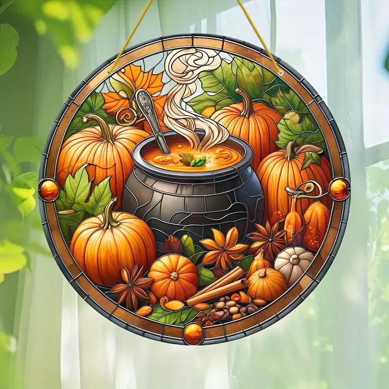 8x8in Pumpkin Soup Suncatcher - Colorful Acrylic Fall Decor For Windows & Kitchens - Farmhouse & Garden Seasonal Accent_voghion.com