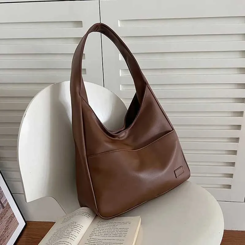 Borsa a tracolla semplice in pelle PU da donna Hobo 2023 Borsa a mano di grande capacità alla moda per scuola e lavoro C241031_voghion.com