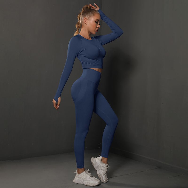 Nahtloser, pfirsichfarbener, enger Hüftlift-Yoga-Sport-Laufanzug, zweiteiliger Fiess-Anzug für Frauen_voghion.com