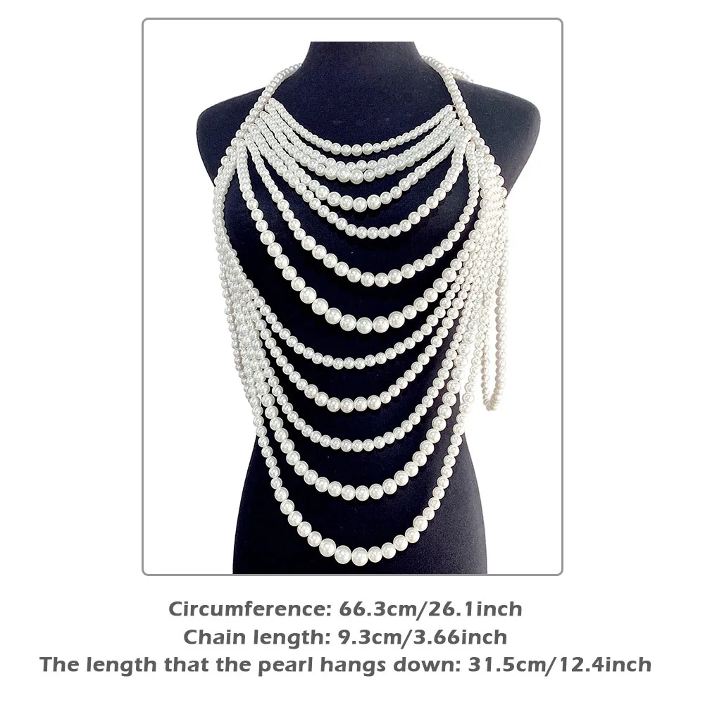 Chaînes Long Collier Blanc Noir Femmes Taille Réglable Bijoux En Plastique Perle Corps Chaîne Anniversaire Épaule_voghion.com