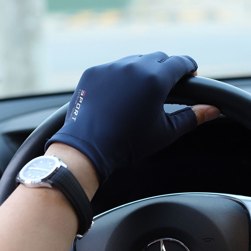 Unisex Ice Silk Half Finger Cycg Fiess Driving High Elastic Sun Protection Gloves_voghion.com