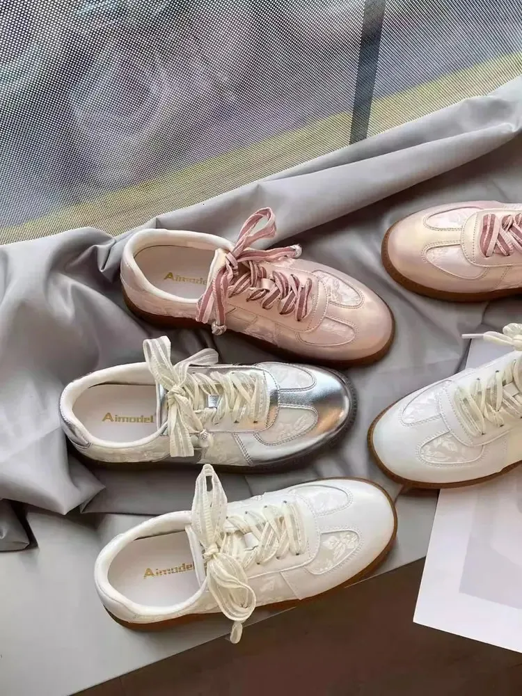 Size 35-40 Real LeatherSatin Surface Women Casual Sneakers Breath Tennis Athletic Flats Low Heels Lace-Up Spring Hike_voghion.com
