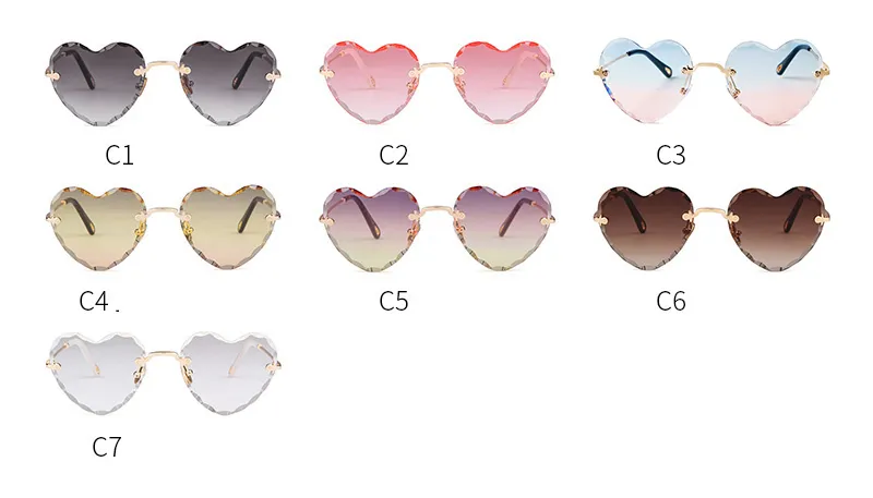 Hartvormige zonnebril dames randloze cat eye designer bril_voghion.com