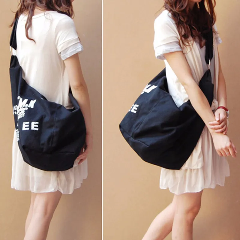 Yogodlns Borsa a tracolla in tela con decorazioni a lettere per donna, grande capacità, borsa da viaggio per studenti, borsa per la spesa_voghion.com