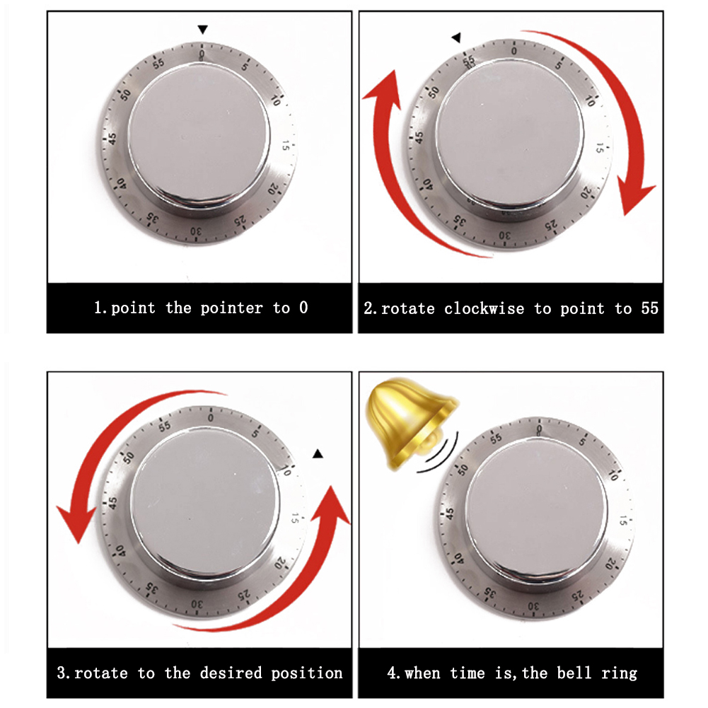 Timer da cucina meccanico manuale in acciaio inossidabile con base magnetica, timer da cucina, sveglia, conto alla rovescia, studio, fitness, strumenti_voghion.com