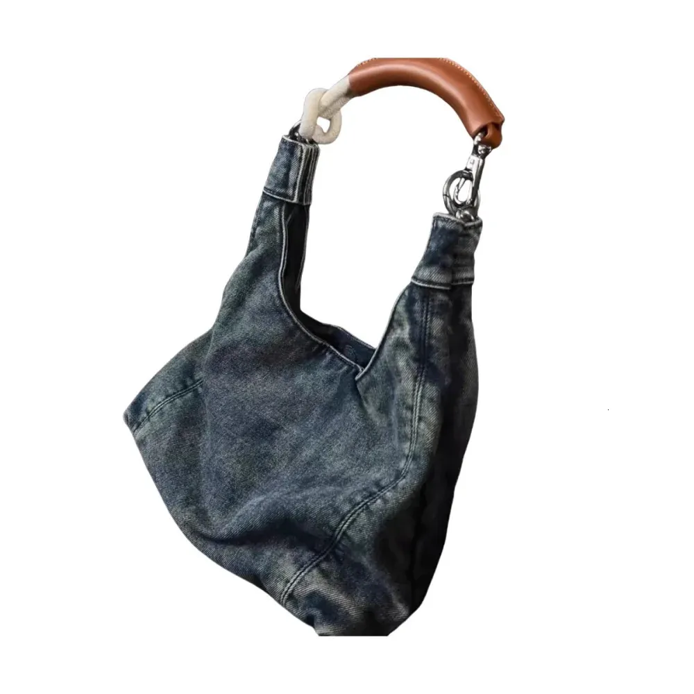 Borsa a tracolla retrò in denim per donna con manico in pelle sottobraccio, borsa da viaggio per il tempo libero di alta qualità, borsa hobo piccante alla moda 240823_voghion.com
