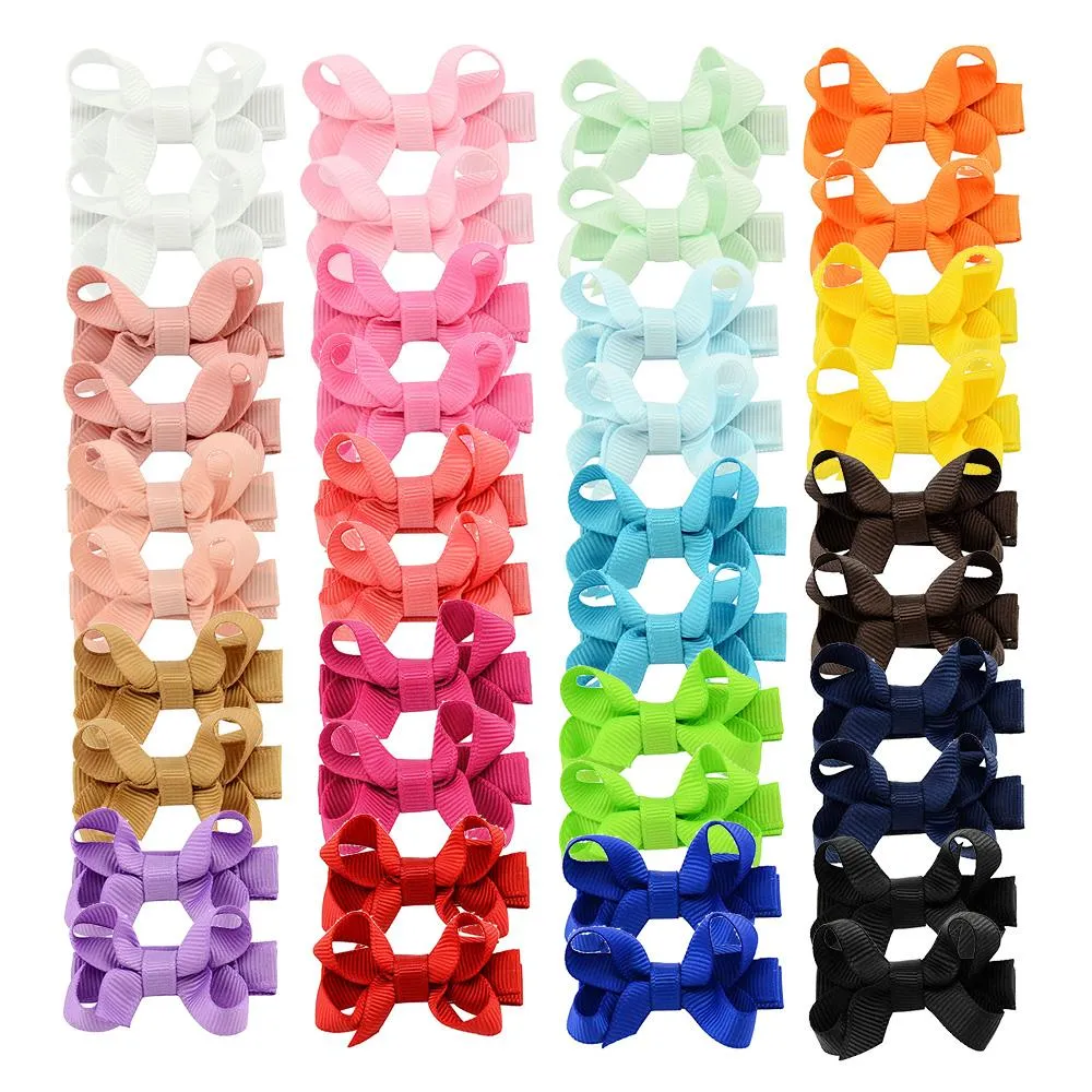 20 paia di mini fermagli di sicurezza completamente avvolti da 2,2" fiocchi in grosgrain massiccio per bambine accessori per capelli all'ingrosso_voghion.com