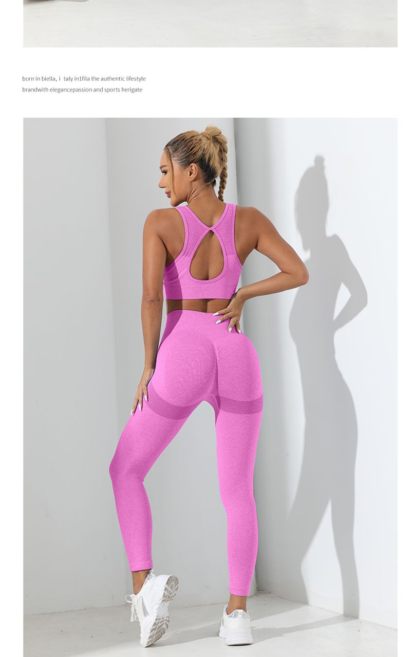 Set de trening de yoga simplu, 2 bucăți, fără cusături, foarte elastic, cu spate încrucișat, colanți cu control al abdomenului și șoldurilor_voghion.com