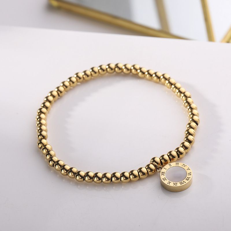 Bracciale elastico in acciaio al titanio con numeri romani, bianco e nero, in oro rosa, accessori creativi per donna_voghion.com