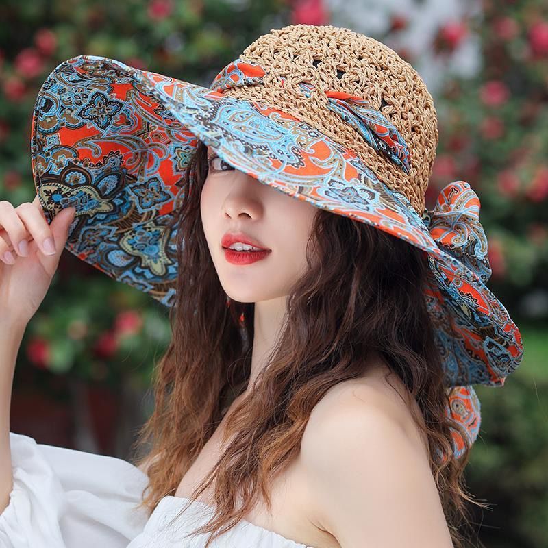 Versión coreana de verano para niños, versátil, resistente, sombrilla de playa de borde, sombrero de hierba, sombrero de viaje_voghion.com