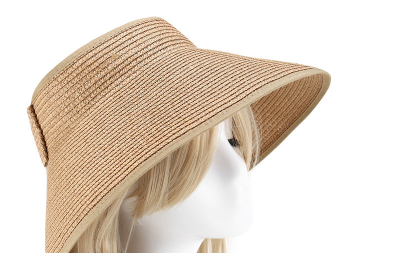 Women's Straw Beach Hat Empty Top Sun Protection Folding Brim_voghion.com