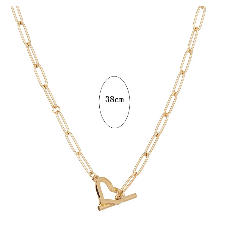 Chains Fashion Jewelry Necklace For Women Hollow Love Ot Buckle Stainless Steel Necklaces Peach Heart Neck Jewellery_voghion.com