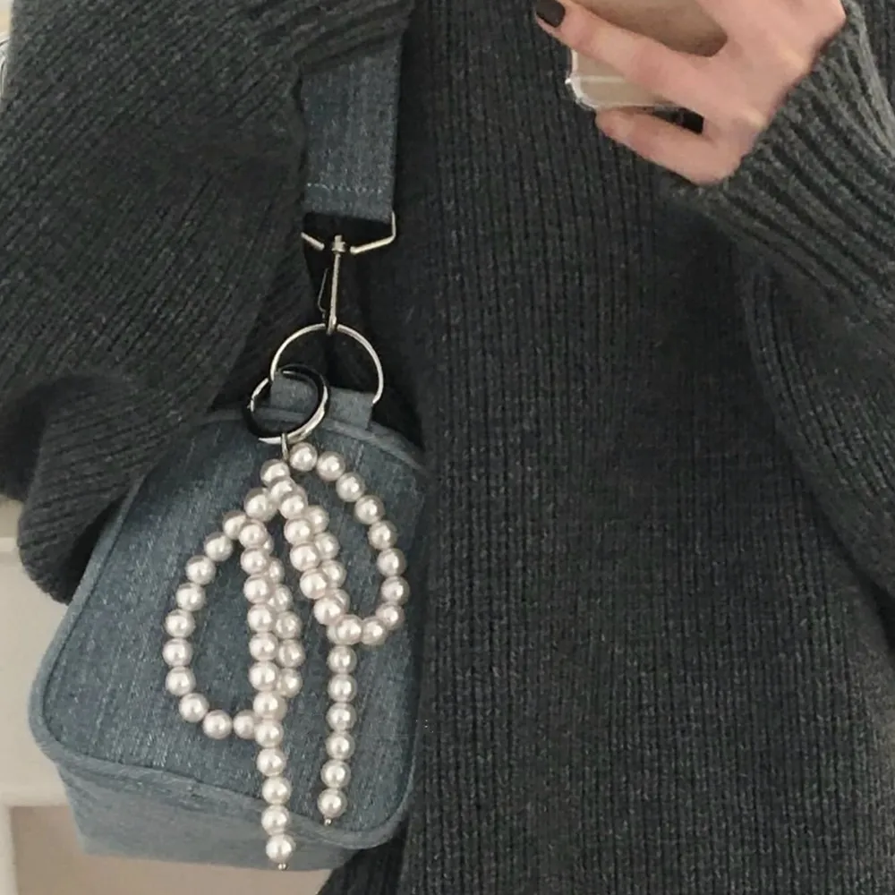 Portachiavi coreano Y2K con perline, fatto a mano, a forma di fiocco, portachiavi a forma di cuore, ornamento con perle, decorazione per borse e telefoni_voghion.com
