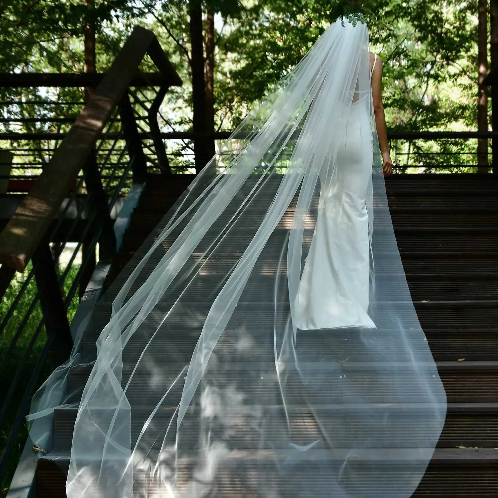 Hair Jewelry M92 Long Veil with Comb Plain Cathedral Bridal Veils 1 Tier Cut Edge Sheer Soft Tulle120in Wide Wedding_ipsvogv.com
