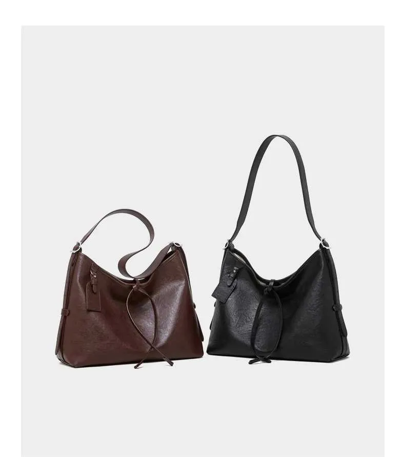 Toptrends Vintage Echtes Leder Große Unterarm Schulter Taschen Für Frauen 2024 Designer Einfache Weibliche Tote Hobo Damen_voghion.com