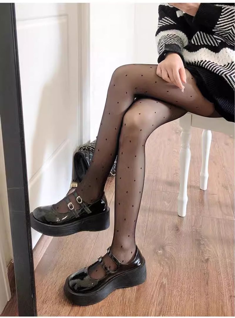 Șosete subțiri unisex ultra-subțiri jk negre cu buline, pentru femei_voghion.com