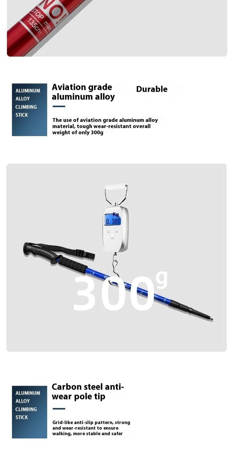 Baston extensibil ultraușor din aliaj de aluminiu pentru alpinism, echipament multifuncțional pentru drumeții în aer liber_voghion.com