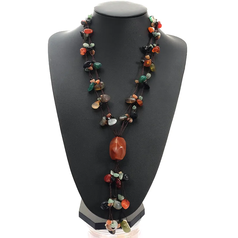 Natural Stone Tassel Necklace Ethnic Beaded Chain For Women Men_voghion.com