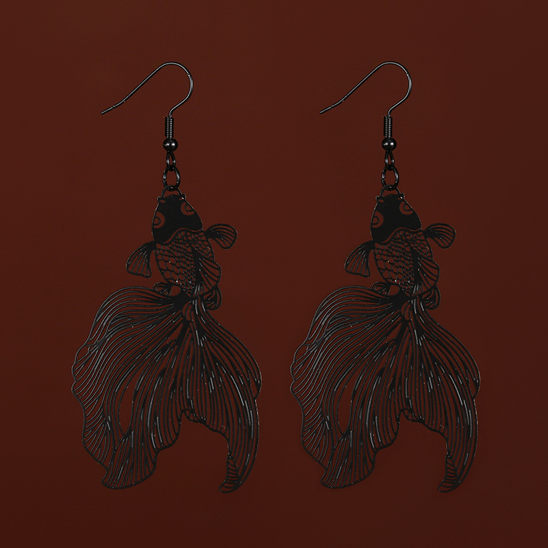 Ohrringe Schwarze hohle Koi-Fisch-Ohrringe Kreative Schmuckgeschenke_voghion.com