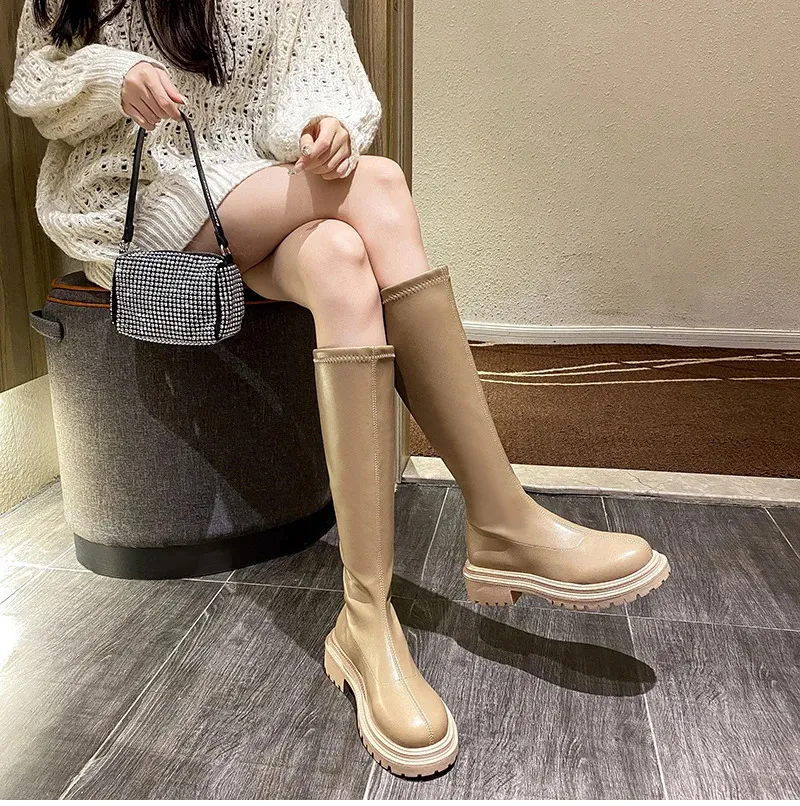 Autumn Winter Flats Heel Women Long High Quality Soft Leather Ladies Knight Casual Knee-high Boots 240618_voghion.com