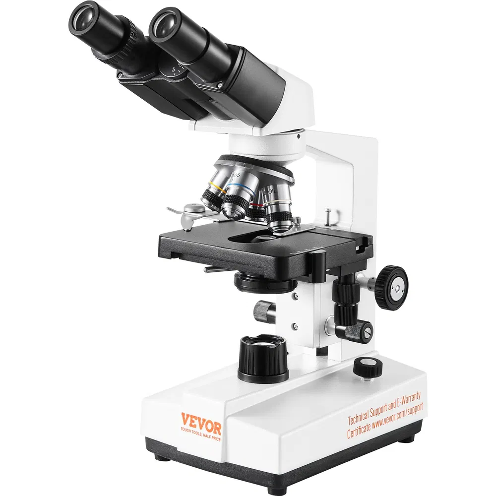 Binokulares Lichtmikroskop 40x–2500x, LED-beleuchtet, zweischichtiger mechanischer Objekttisch mit Handyhalterung und Objektträgern_voghion.com