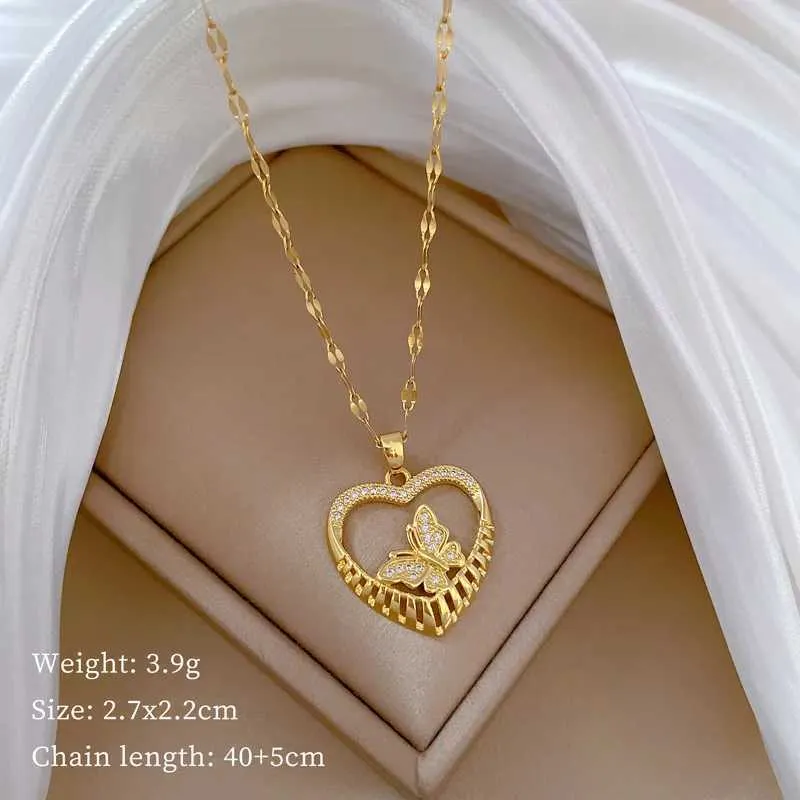 Collane con ciondolo Collana con farfalla cava micro-incastonata alla moda e squisita Classico amore animale Acciaio inossidabile_voghion.com