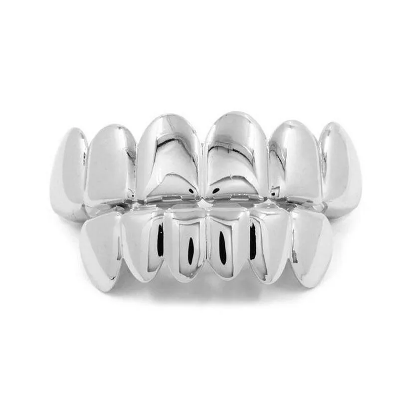 Grillz, Dentalgrills, modischer Hip-Hop-Rapper, echtes Gold, silberbeschichtetes Zahngrillz-Set für Männer und Frauen, Bling, hohe Qualität_voghion.com